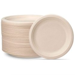 Comfy Package 7 Inch Heavy-Duty Kraft Paper Plates - 125 Pack, 100% Compostable, Biodegradable, Disposable Sugarcane - Brown Unbleached